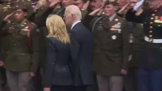 Jill Biden drags Joe away as Macron left awkwardly greeting DDay veterans [upl. by Lotsirk]