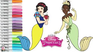 Disney Princess Coloring Book Pages as Mermaids Tiana Snow White and Aurora [upl. by Yahiya]