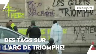 «Gilets jaunes» des tags sur lArc de Triomphe [upl. by Enovaj647]