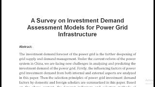 A Survey on Investment Demand Assessment Models for Power Grid Infrastructure [upl. by Sutherlan]