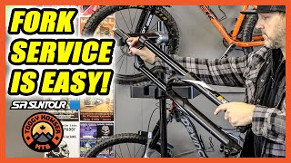 SR Suntour Fork Lower Leg Service  Its easy to do it yourself [upl. by Naibaf952]