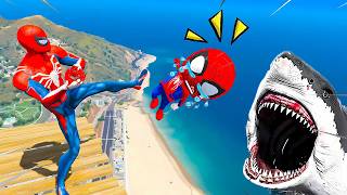 BEBÊ HOMEM ARANHA CAIU NA PISCINA DE TUBARÕES NO ZOOLÓGICO GTA 5 [upl. by Anigar777]