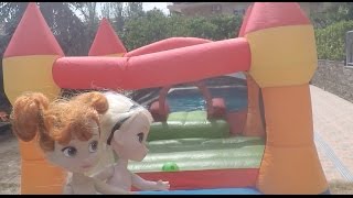 Elsa and Anna toddlers swimming pool fun amp slides bouncy castle and fireworks [upl. by Chura]