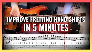 Improve Fretting Hand Shifts in Just 3 Exercises FREE PDF  5Minute Bass Drills [upl. by Vergne833]