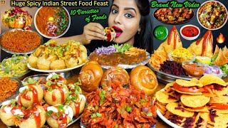 Eating Spicy Pani PuriSamosa ChaatBhel Masala PuriMaggi Indian Street Food ASMR Eating Mukbang [upl. by Leur]