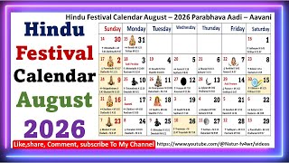 Hindu Festival Calendar August – 2026 Parabhava Aadi – Aavani [upl. by Noni737]