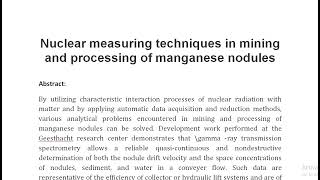 Nuclear measuring techniques in mining and processing of manganese nodules [upl. by Ilajna]