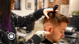 Low Skin Fade with Cowlick Advice  The Philadelphia Barber Co [upl. by Lissak]