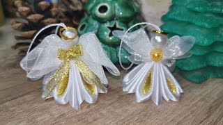 Kanzashi Christmas Angel  Ribbon Angel  Christmas ornament  Xmas decoration  DIY [upl. by Kellyann]