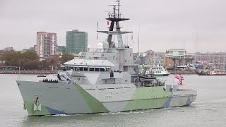 HMS Mersey P283 departing Portsmouth Harbour 211024 [upl. by Anaugahs758]