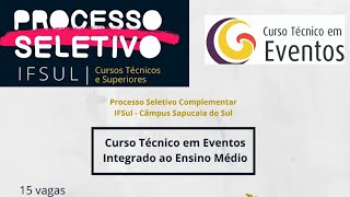 Sorteio Processo Seletivo Complementar Curso Técnico em Eventos [upl. by Eberle]