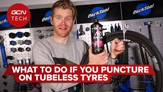 How To Fix A Punctured Tubeless Tyre  GCN Tech Puncture Repair Guide [upl. by Akirdnas]