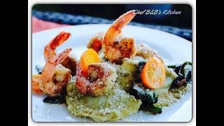 SPINACH SHRIMP RAVIOLI IN BASIL PESTO SAUCE I Cheese Ravioli Recipe I Spinach Ravioli [upl. by Meldon236]