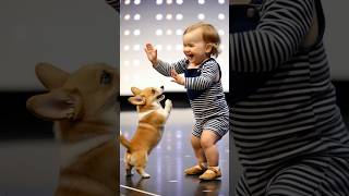 Baby and dancing dog viralvideo cute funny criançasshortsgottalentshow baby bebefofo [upl. by Dudden]