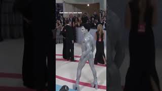 Lil Nas X covers body in silver paint rhinestones for 2023 Met Gala Shorts [upl. by Meehan]