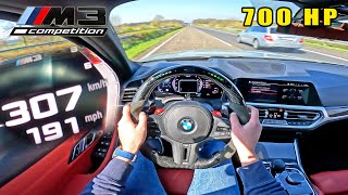 BMW M3 G80 xDrive MHD STAGE 2  307KMH  191MPH on AUTOBAHN [upl. by Aicener]