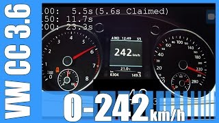 VW CC 36 V6 FAST 0242 kmh 300 HP LAUNCH CONTROL Acceleration Beschleunigung Test Autobahn [upl. by Herbst906]