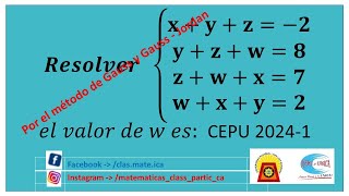 Algebra  Sistema de ecuac 4x4 resolver el sistema xyz−2 yzw8 zwx7 wxy2 el valor de w [upl. by Arytas]