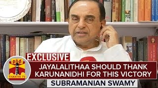 quotJayalalithaa Should Thank Karunanidhi For This Historic Winquot  Subramanian Swamy  Thanthi TV [upl. by Lajet143]