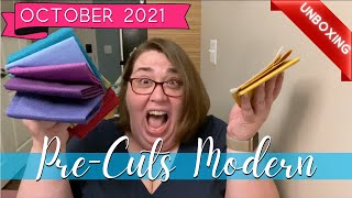 Opening the October 2021 Precuts Modern Quilt Box Sewing Subscription Box Unboxing [upl. by Lotz]