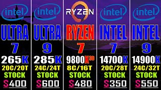 U7 265K vs U9 285K vs R7 9800X3D vs i7 14700K vs i9 14900K  Ultimate CPU Battle [upl. by Aicilav431]