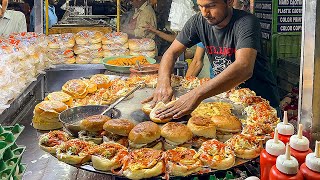 BURGER MAKING 🍔 Super Fast Cooking Skills 😱 Egg Anda Shami Bun Kabab Street Food of Karachi Pakistan [upl. by Ellitnahc]