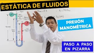 PROBLEMA DE ESTÁTICA DE FLUIDOS  MANÓMETRO DIFERENCIAL PRESIÓN MANOMÉTRICA [upl. by Enitsirk]