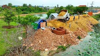 Wow Start A New Project Filling Foundation Dozer Komatsu D21A Pushing Soil Into Houses Foundation [upl. by Kendall]