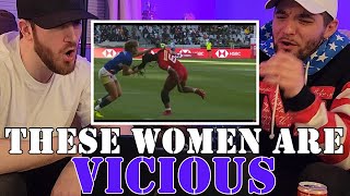 American Football fans react to Womens Rugbys BIGGEST HITS  Reaction [upl. by Eleinad]