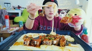 SRIRACHA ep1 Buffalo Ribs with Cheese Fondue  cup noodles dessert cookingmukbang [upl. by Eicram]