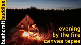 bushcraft camp  canvas tepee petromax atago amp ft3 dutch oven axe restoration campfire cooking [upl. by Jillane749]