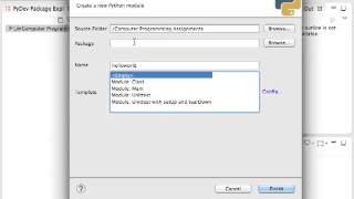 Creating Python projects and modules source files using Eclipse with PyDev [upl. by Llerrah869]