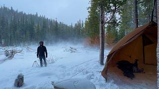 Winter Hot Tent Camping in High Wind  Stove Pipe Ruined [upl. by Gnah1]