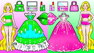 PINK vs GREEN Barbie Makeup amp Dress Design  Barbie Transformation Handmade  DIY Arts amp Paper Craft [upl. by Oshinski]