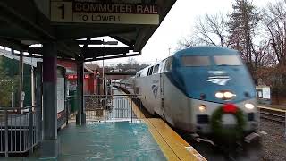 An Amtrak Downeaster passing Wilmington station in Wilmington MA 11282024 feat a horn show [upl. by Mcclenaghan]