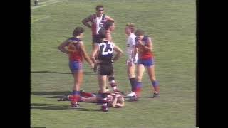 Tony Lockett BIG HIT on Grant Lawrie AFL FightMelee St Kilda VS Fitzroy Lions Plugger [upl. by Adine]