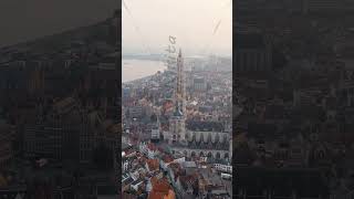 Vertical video Antwerp Belgium Spire with the clock of the Cathedral of Our Lady Antwerp Ci [upl. by Laeria]