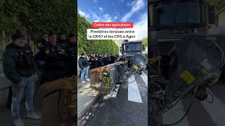 Manifestation dagriculteurs français sur Agen 🇨🇵🧑‍🌾 tension avec CRS france police agriculteur [upl. by Nirraj]