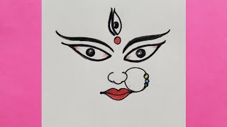 How to Draw MAA DURGA Face  Durga Puja Drawing step by step for kids [upl. by Ursel948]