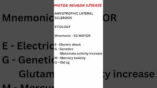 Mnemonic for MOTOR NEURON DISEASE etiology  amyotrophic lateral sclerosis [upl. by Cory536]