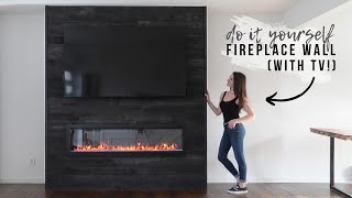 DIY FIREPLACE WALL WITH TV  ENTERTAINMENT CENTER [upl. by Ahsyia337]