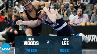 Real Woods vs Nick Lee 2022 NCAA wrestling championship semifinal 141 lb [upl. by Ybab]