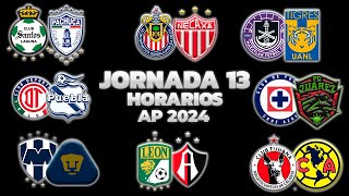 HORARIOS CANALES Y FECHAS DONDE VER LA JORNADA 13  LIGA MX APERTURA 2024 [upl. by Wobniar]