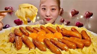 ASMR Carbonara with Sausage【Mukbang Eating Sounds】【English subtitles】 [upl. by Spitzer]