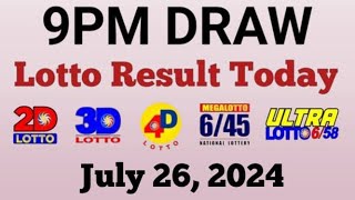 Lotto Result Today 9pm draw 26 july 2024 Swertres Ez2 PCSO live [upl. by Yreved]