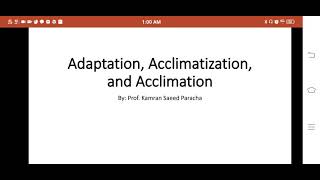 Adaptation  Acclimatization  and Acclimation Animal Physiology By Prof Kamran Saeed Paracha [upl. by Puklich]