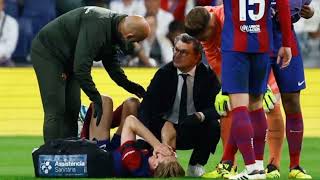 🙆😭 FRENKIE DE JONG injury and stretchered off the pitch with tears vs Real Madrid [upl. by Tichon]