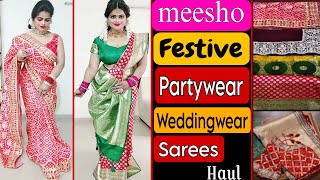 Meesho HaulMeesho Saree haulSaree HaulTrending Saree haulFestiveSilkBandhani WeddingwearSaree [upl. by Fredericka504]