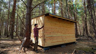 Building Tiny home in the forest Shelter in the woods [upl. by Henryson295]