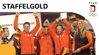 ChampagnerDusche im StaffelTeam der Rennrodler 🥇  Team Deutschland [upl. by Nevla]